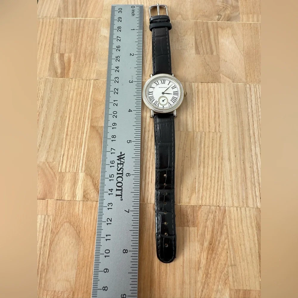 Romanson Swiss Quartz black leather watch NEW BATTERY